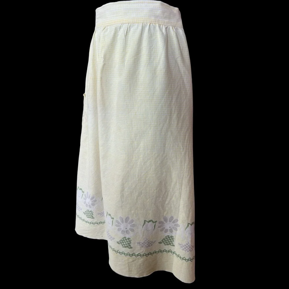 VTG Yellow Gingham Half Apron Floral Mid Century Cottage Farmhouse Primitive